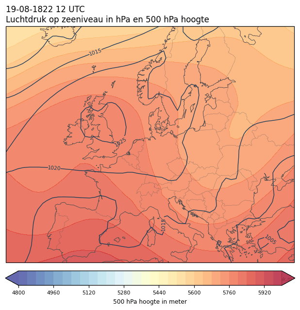 Weerkaart van 19 augustus 1822 om 12 UTC
