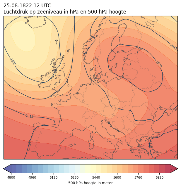 Weerkaart van 25 augustus 1822 om 12 UTC