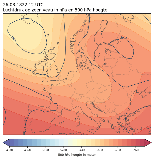 Weerkaart van 26 augustus 1822 om 12 UTC