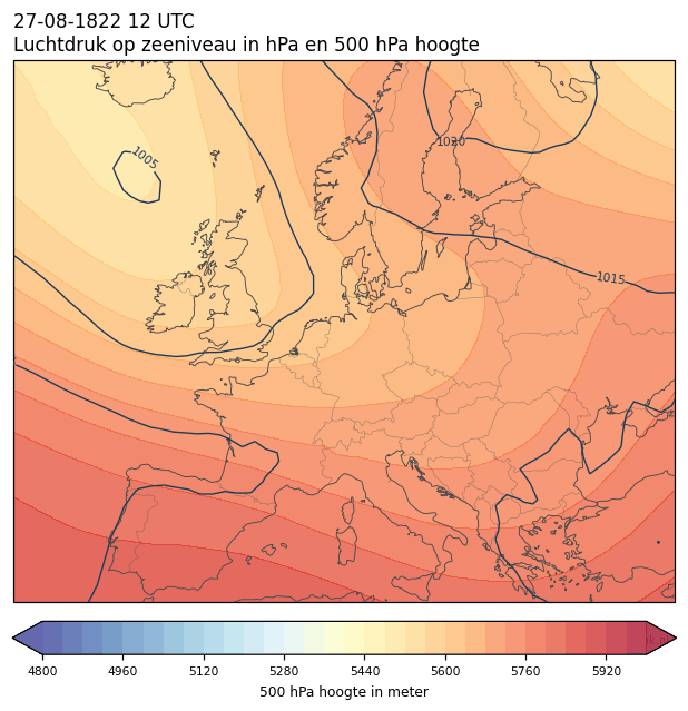 Weerkaart van 27 augustus 1822 om 12 UTC