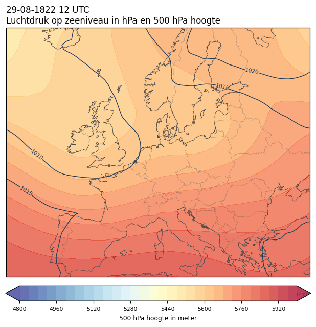 Weerkaart van 29 augustus 1822 om 12 UTC