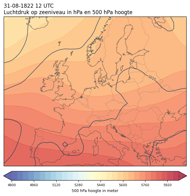 Weerkaart van 31 augustus 1822 om 12 UTC