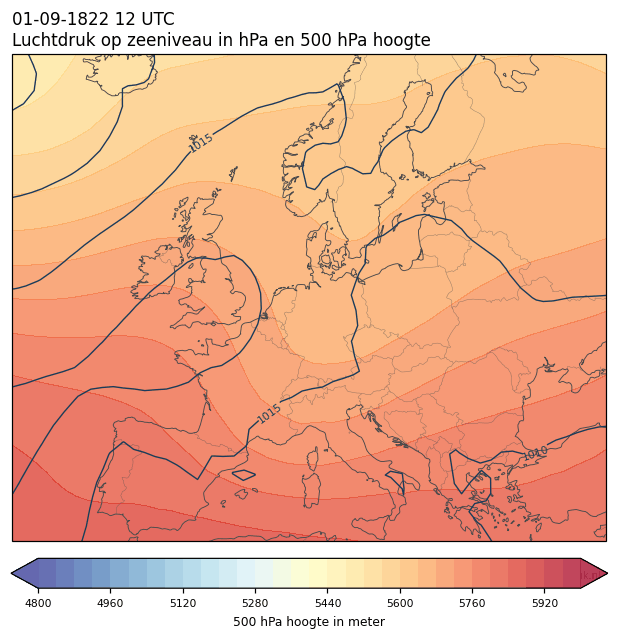Weerkaart van 1 september 1822 om 12 UTC