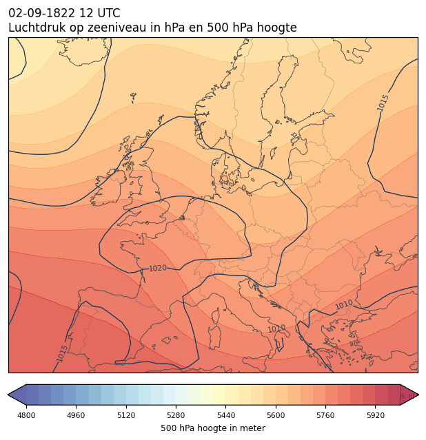 Weerkaart van 2 september 1822 om 12 UTC