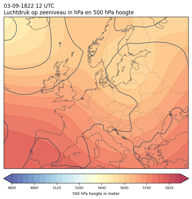 Weerkaart van 3 september 1822 om 12 UTC