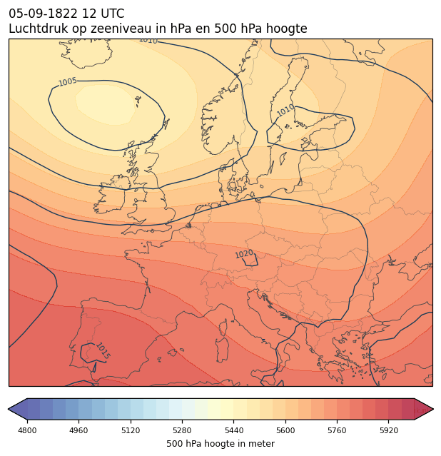 Weerkaart van 5 september 1822 om 12 UTC