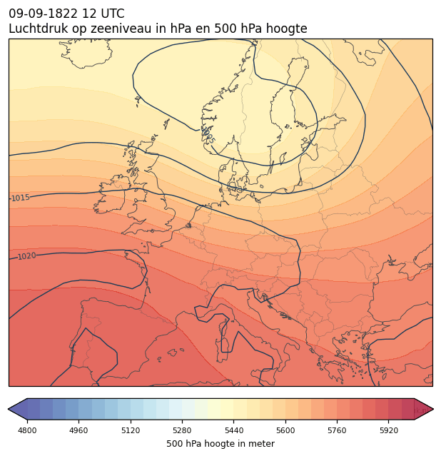 Weerkaart van 9 september 1822 om 12 UTC
