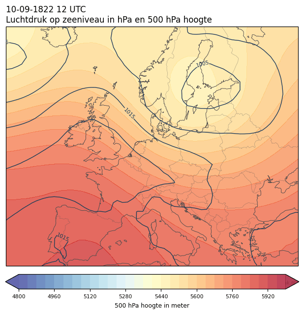 Weerkaart van 10 september 1822 om 12 UTC
