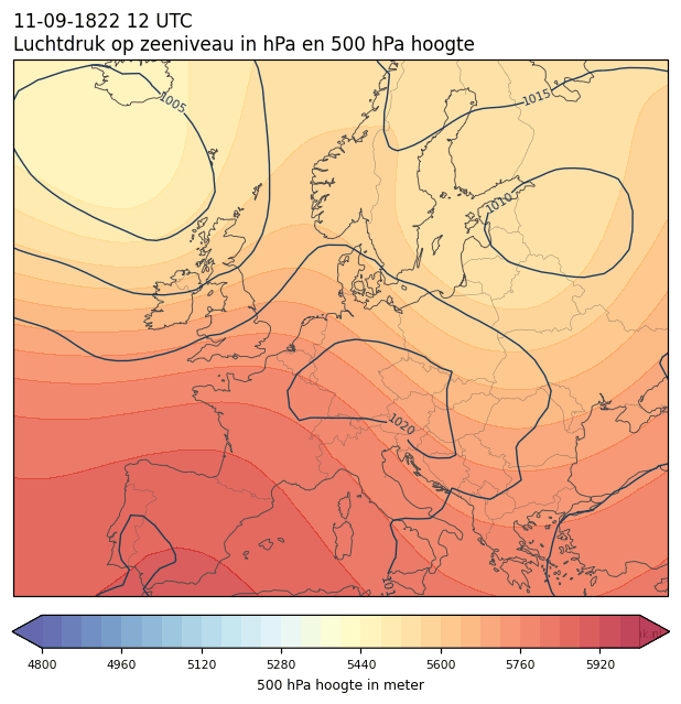 Weerkaart van 11 september 1822 om 12 UTC