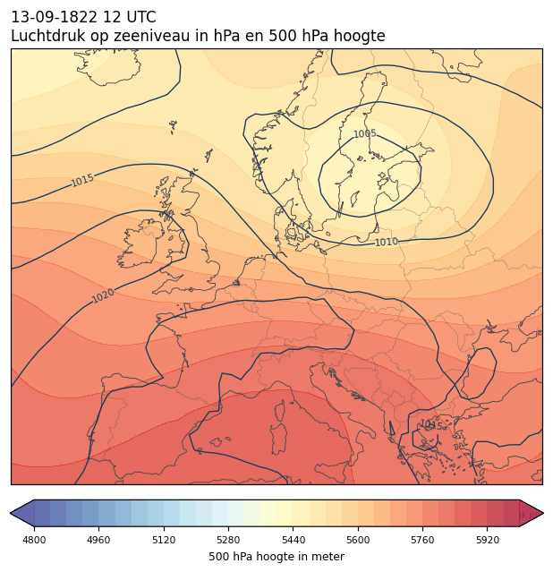 Weerkaart van 13 september 1822 om 12 UTC