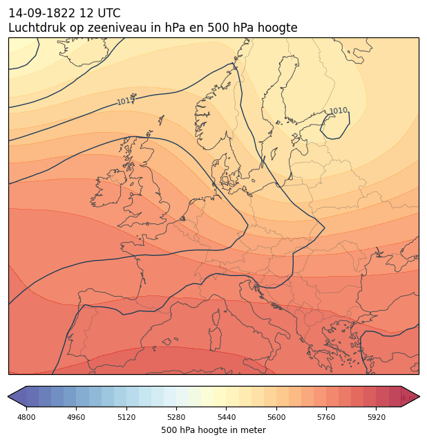 Weerkaart van 14 september 1822 om 12 UTC
