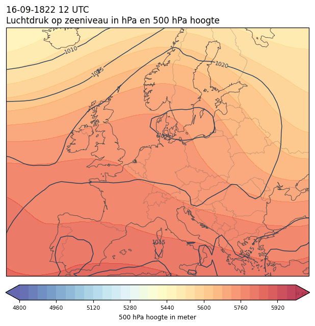 Weerkaart van 16 september 1822 om 12 UTC