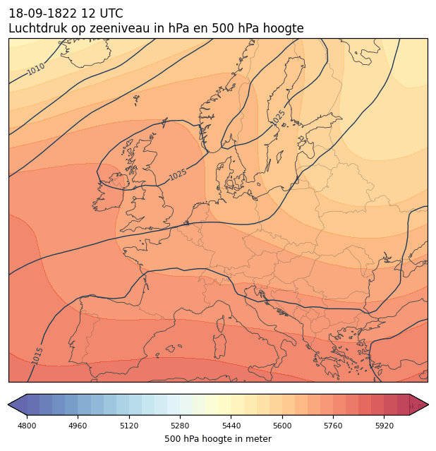 Weerkaart van 18 september 1822 om 12 UTC