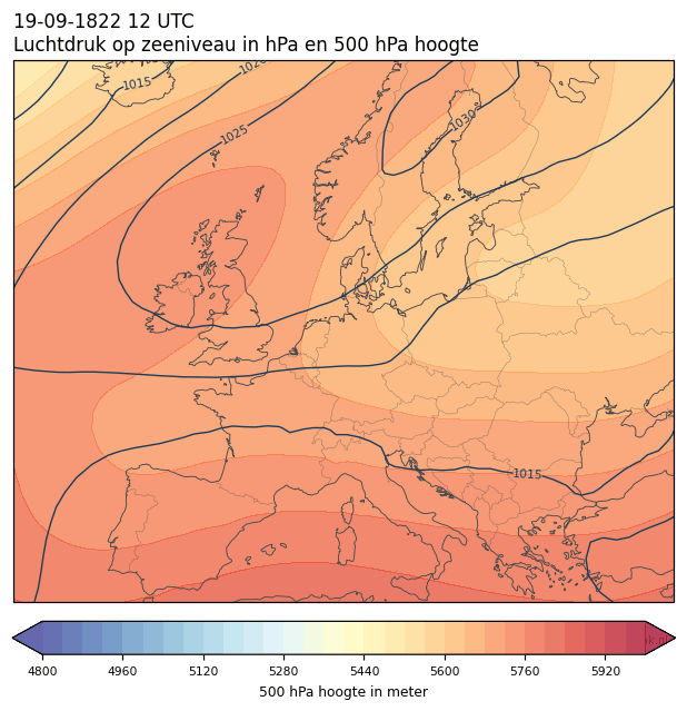 Weerkaart van 19 september 1822 om 12 UTC