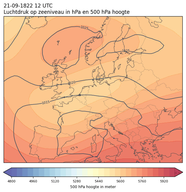 Weerkaart van 21 september 1822 om 12 UTC