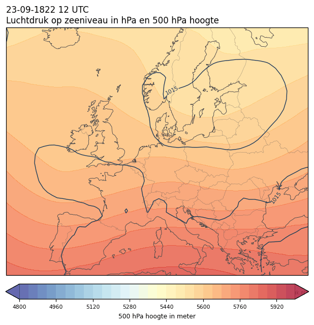 Weerkaart van 23 september 1822 om 12 UTC