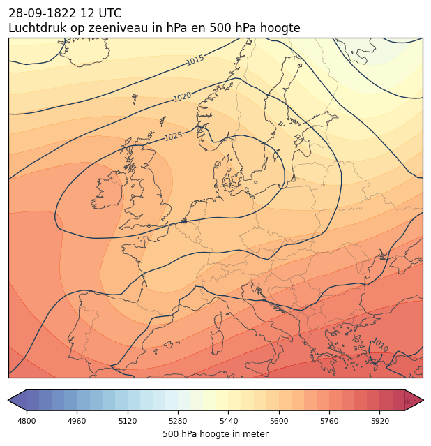 Weerkaart van 28 september 1822 om 12 UTC