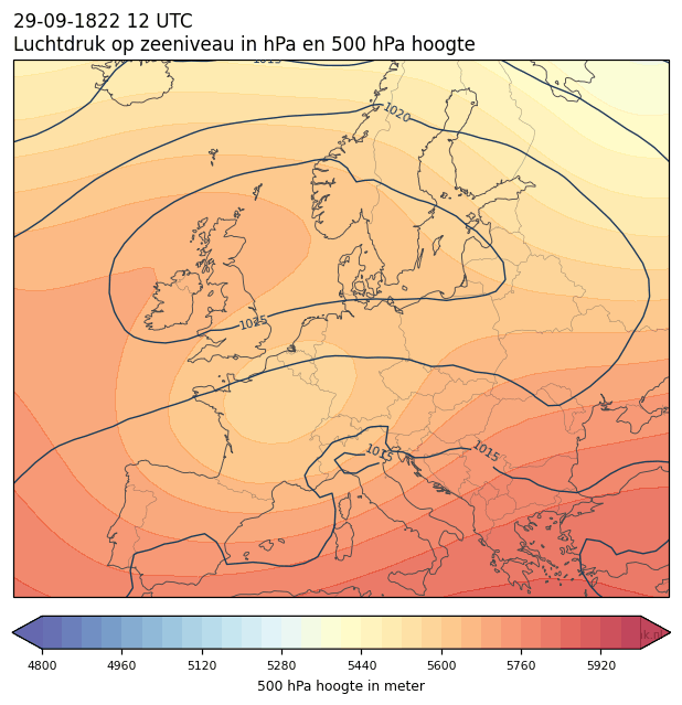Weerkaart van 29 september 1822 om 12 UTC