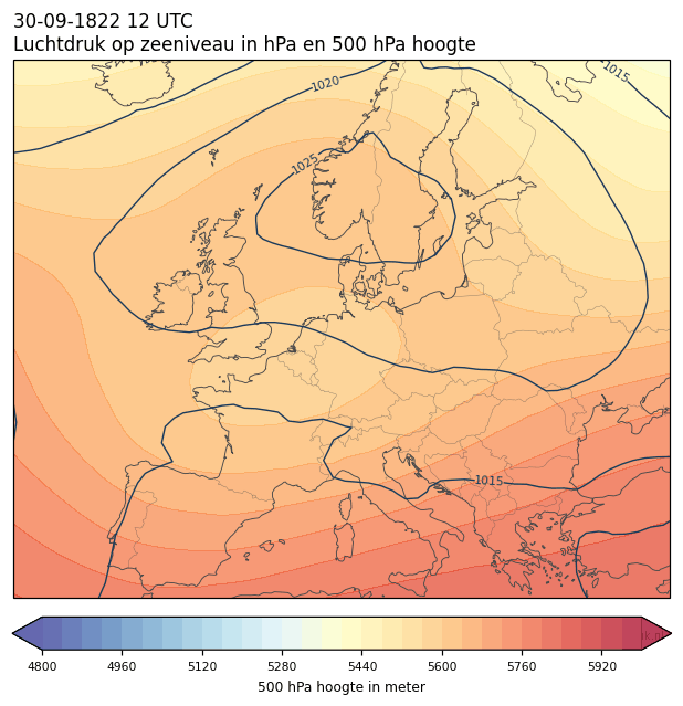 Weerkaart van 30 september 1822 om 12 UTC