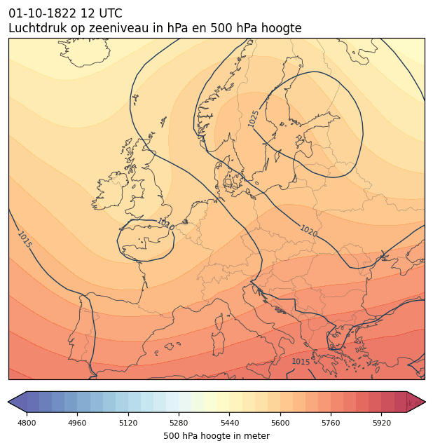 Weerkaart van 1 oktober 1822 om 12 UTC