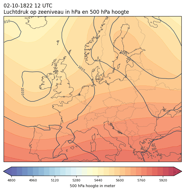 Weerkaart van 2 oktober 1822 om 12 UTC
