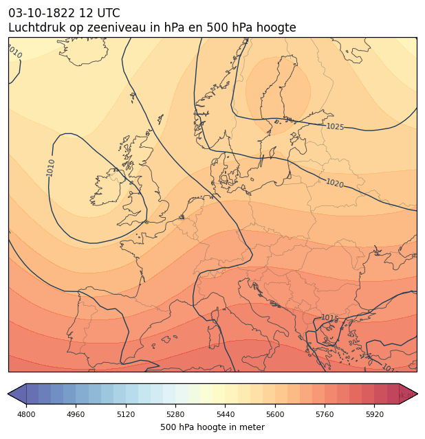 Weerkaart van 3 oktober 1822 om 12 UTC