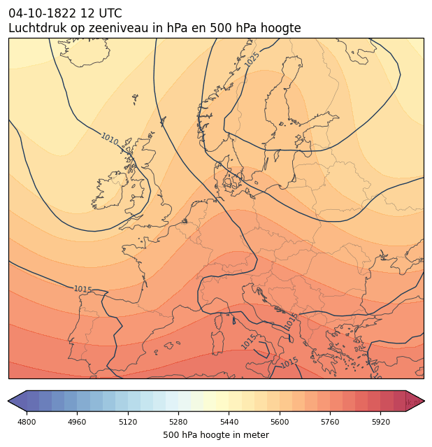 Weerkaart van 4 oktober 1822 om 12 UTC