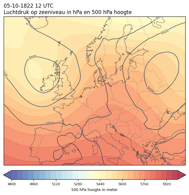 Weerkaart van 5 oktober 1822 om 12 UTC