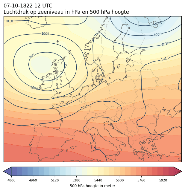 Weerkaart van 7 oktober 1822 om 12 UTC