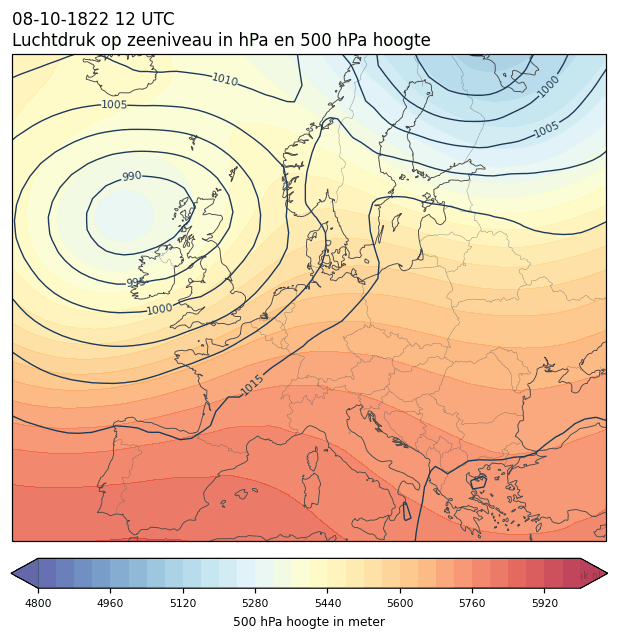 Weerkaart van 8 oktober 1822 om 12 UTC