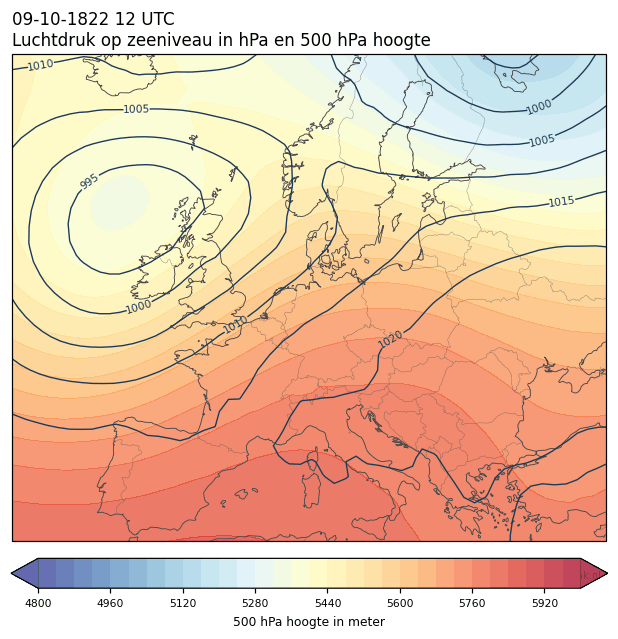 Weerkaart van 9 oktober 1822 om 12 UTC