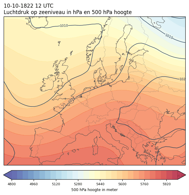 Weerkaart van 10 oktober 1822 om 12 UTC
