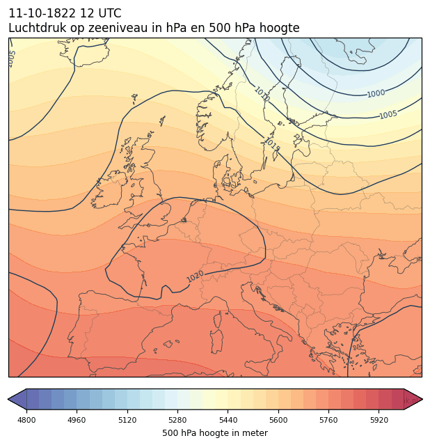 Weerkaart van 11 oktober 1822 om 12 UTC