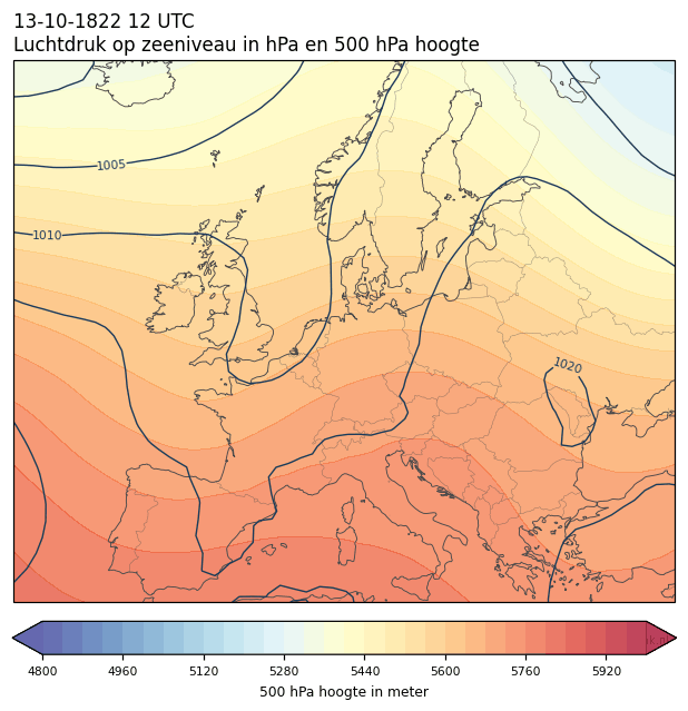 Weerkaart van 13 oktober 1822 om 12 UTC