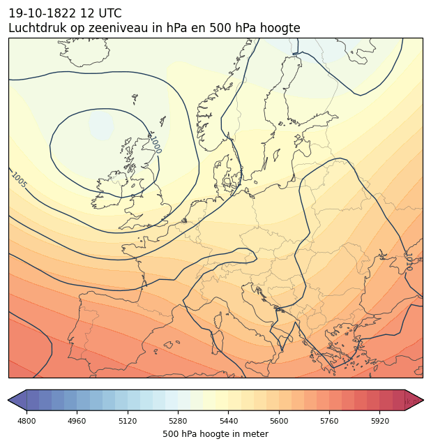 Weerkaart van 19 oktober 1822 om 12 UTC