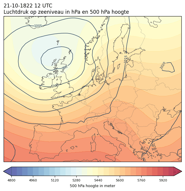 Weerkaart van 21 oktober 1822 om 12 UTC