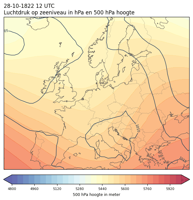 Weerkaart van 28 oktober 1822 om 12 UTC
