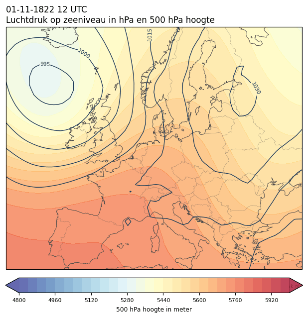 Weerkaart van 1 november 1822 om 12 UTC