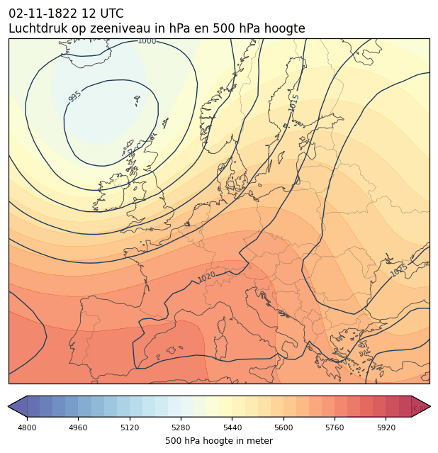Weerkaart van 2 november 1822 om 12 UTC