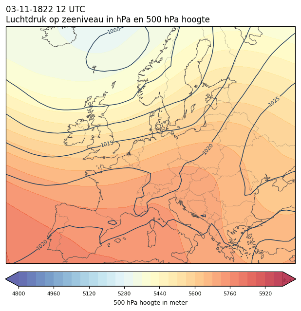 Weerkaart van 3 november 1822 om 12 UTC