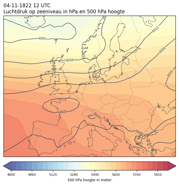 Weerkaart van 4 november 1822 om 12 UTC