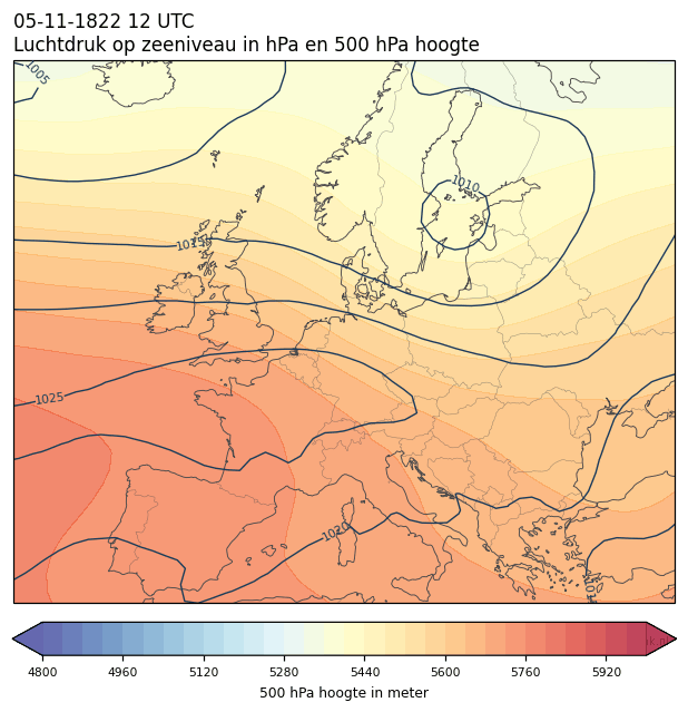 Weerkaart van 5 november 1822 om 12 UTC