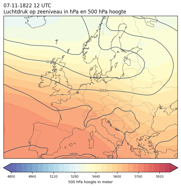 Weerkaart van 7 november 1822 om 12 UTC