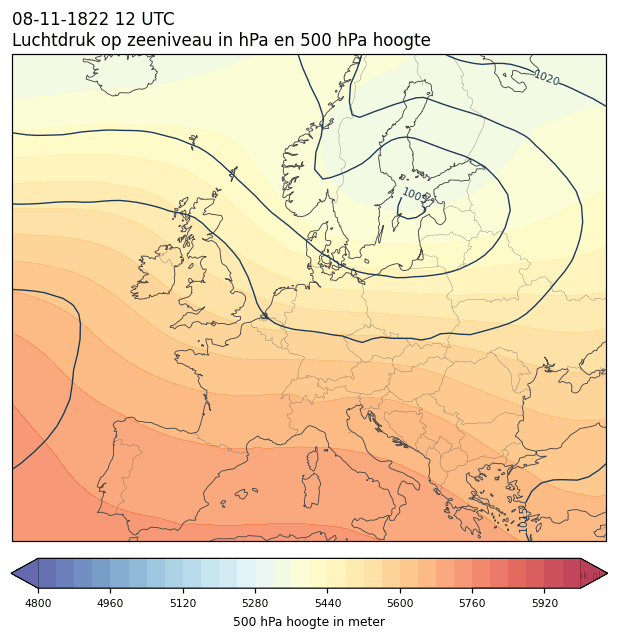 Weerkaart van 8 november 1822 om 12 UTC