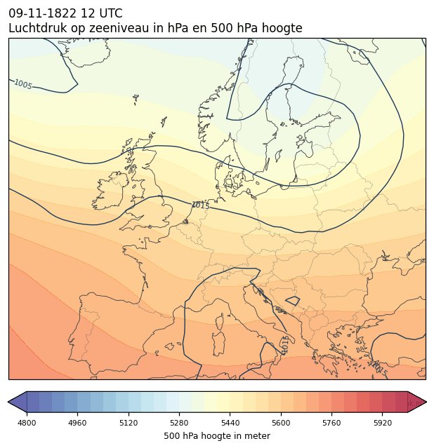 Weerkaart van 9 november 1822 om 12 UTC