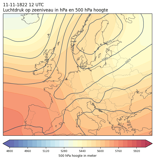 Weerkaart van 11 november 1822 om 12 UTC