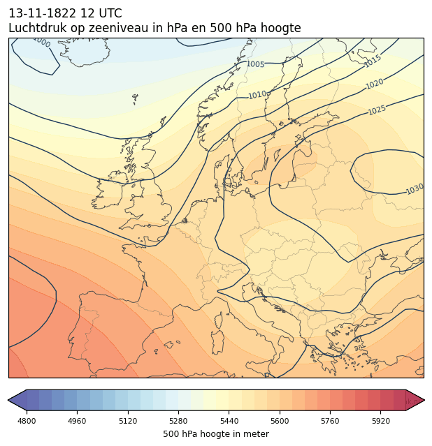 Weerkaart van 13 november 1822 om 12 UTC