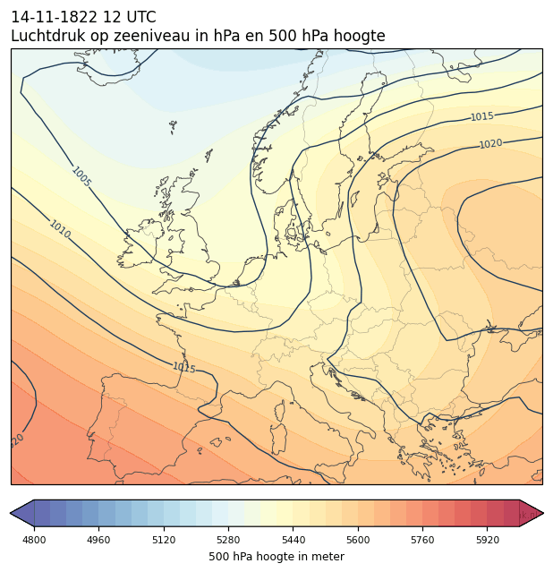 Weerkaart van 14 november 1822 om 12 UTC
