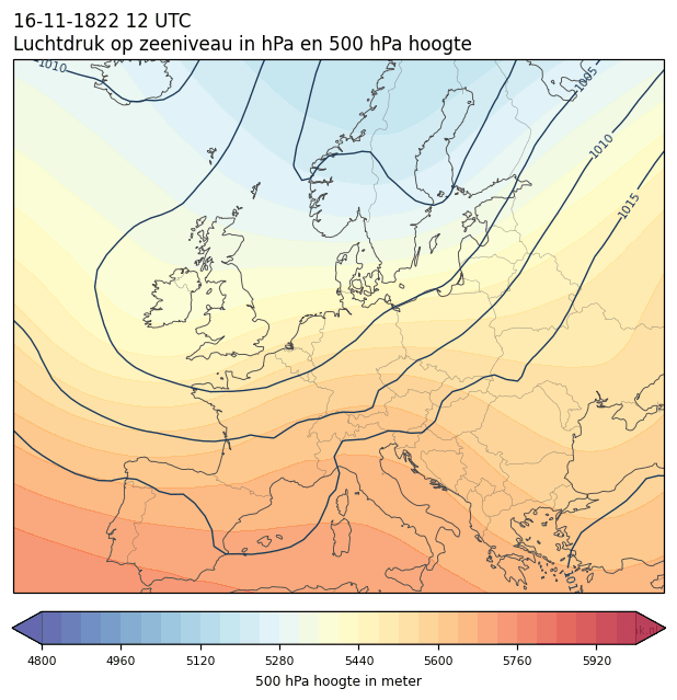 Weerkaart van 16 november 1822 om 12 UTC