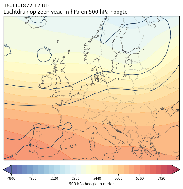 Weerkaart van 18 november 1822 om 12 UTC